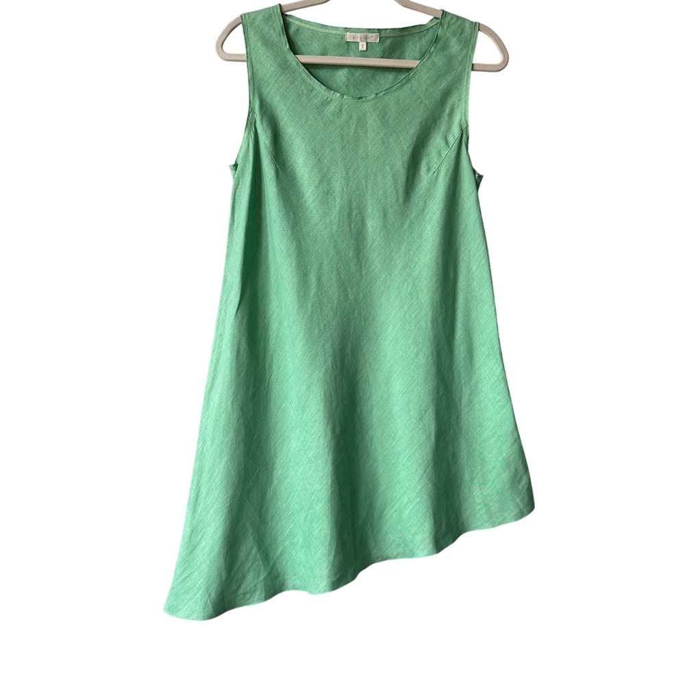 Kleen Women's Sleeveless‎ Linen Dress Asymmetrical Hem Green Size S